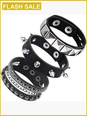 Punk Rock Studded Bracelet Set Spiked Leather Cuff Bracelet Adjustable